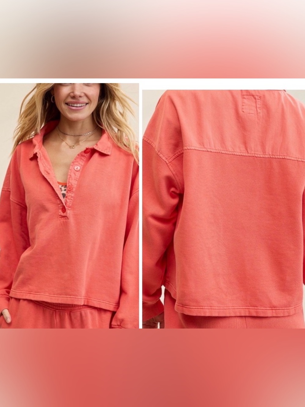Aerie First Class Sweatshirt Women's Large Oversized Orange 1/2 Button